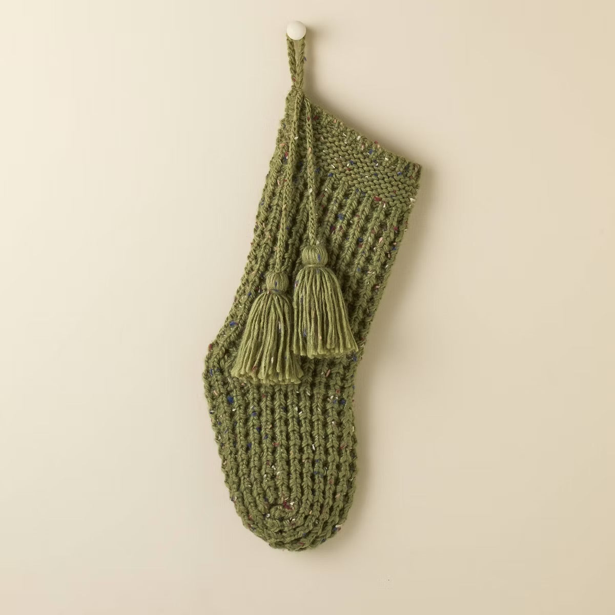 Confetti fleck waffle knit christmas stocking sage | Calcetines