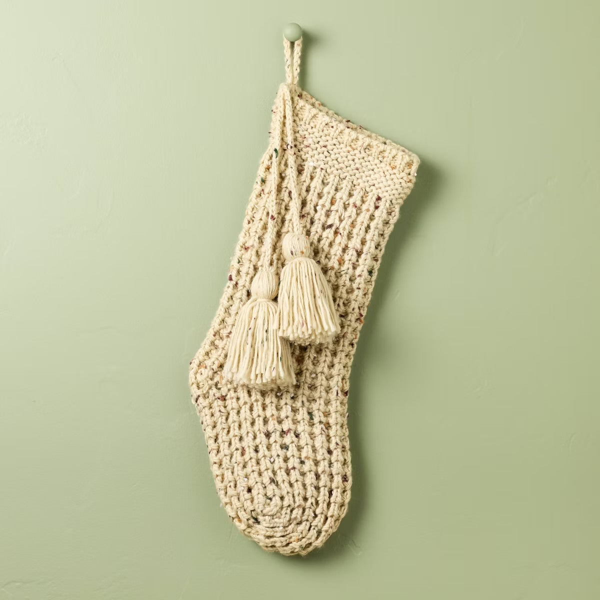 Confetti fleck waffle knit christmas stocking oatmeal | Calcetines